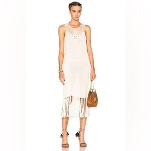 Ulla Johnson Octavia Dress Crochet Fringe beach Cream maxi boho XS Knit Cotton
